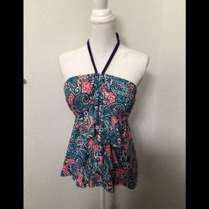 Tankini swimsuit top with ruffles